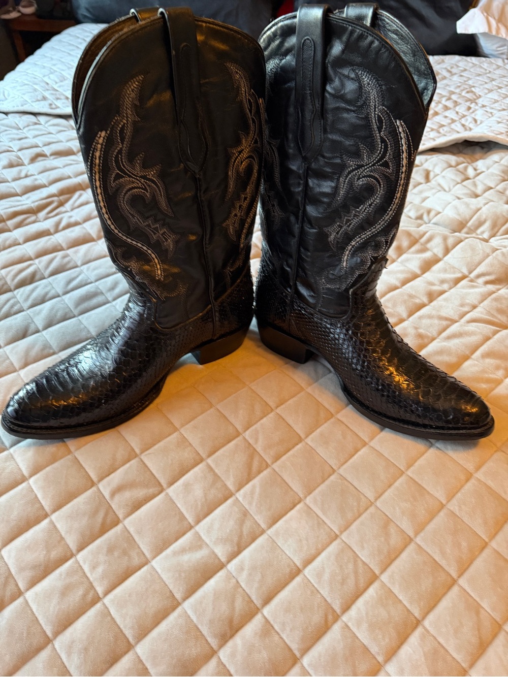 Black Exotic Leather Western Cowboy Boots